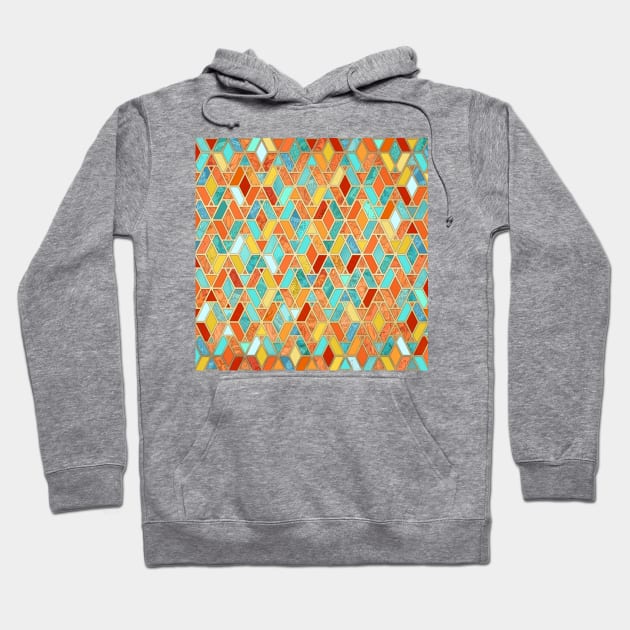 Tangerine & Turquoise Geometric Tile Pattern Hoodie by micklyn